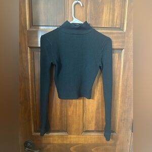 Aerie Black Textured Turtleneck Crop Top